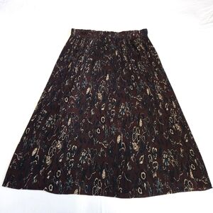 Rodier Vtg Nwt Plisse Pleated Midi Skirt Brown Floral Lagenlook Chic Modest  XL